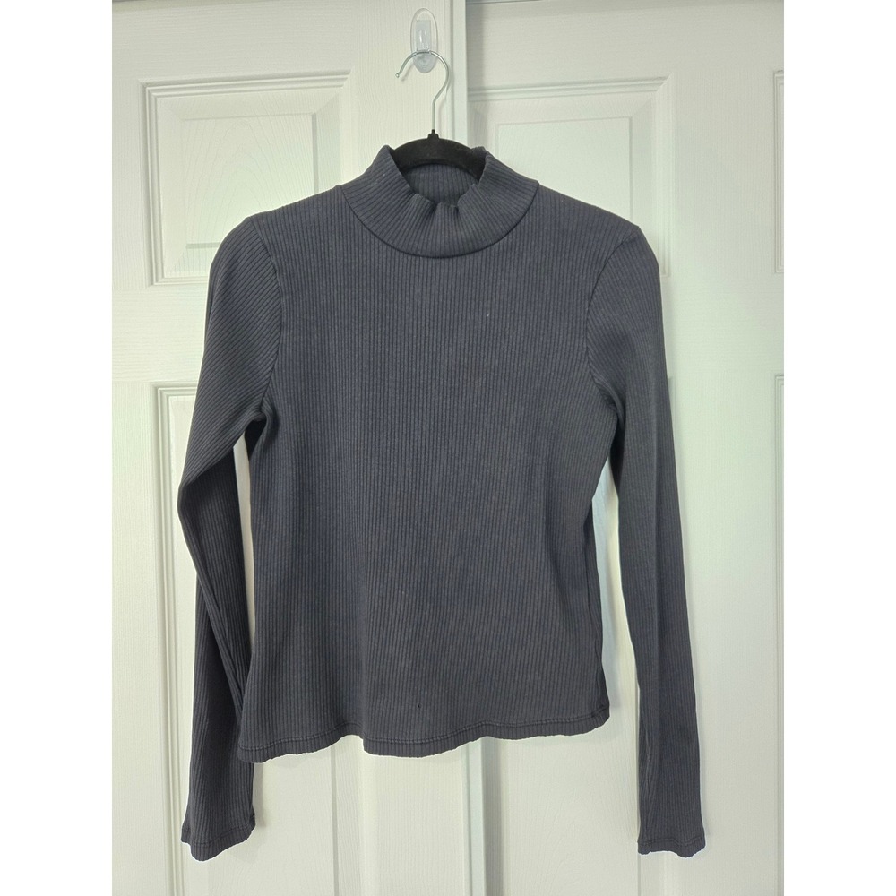 Maeve Anthropologie Mock Neck Ribbed Long Sleeve Top Charcoal Gray Small